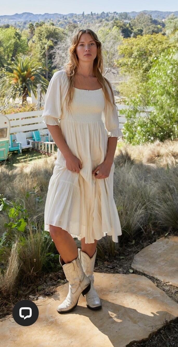 Oak + Fort White Smocked Midi Dress Women’s Sz M Cottagecore Boho Lined
